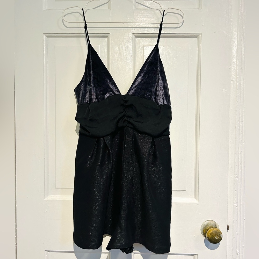 Free People velvet blue and black romper